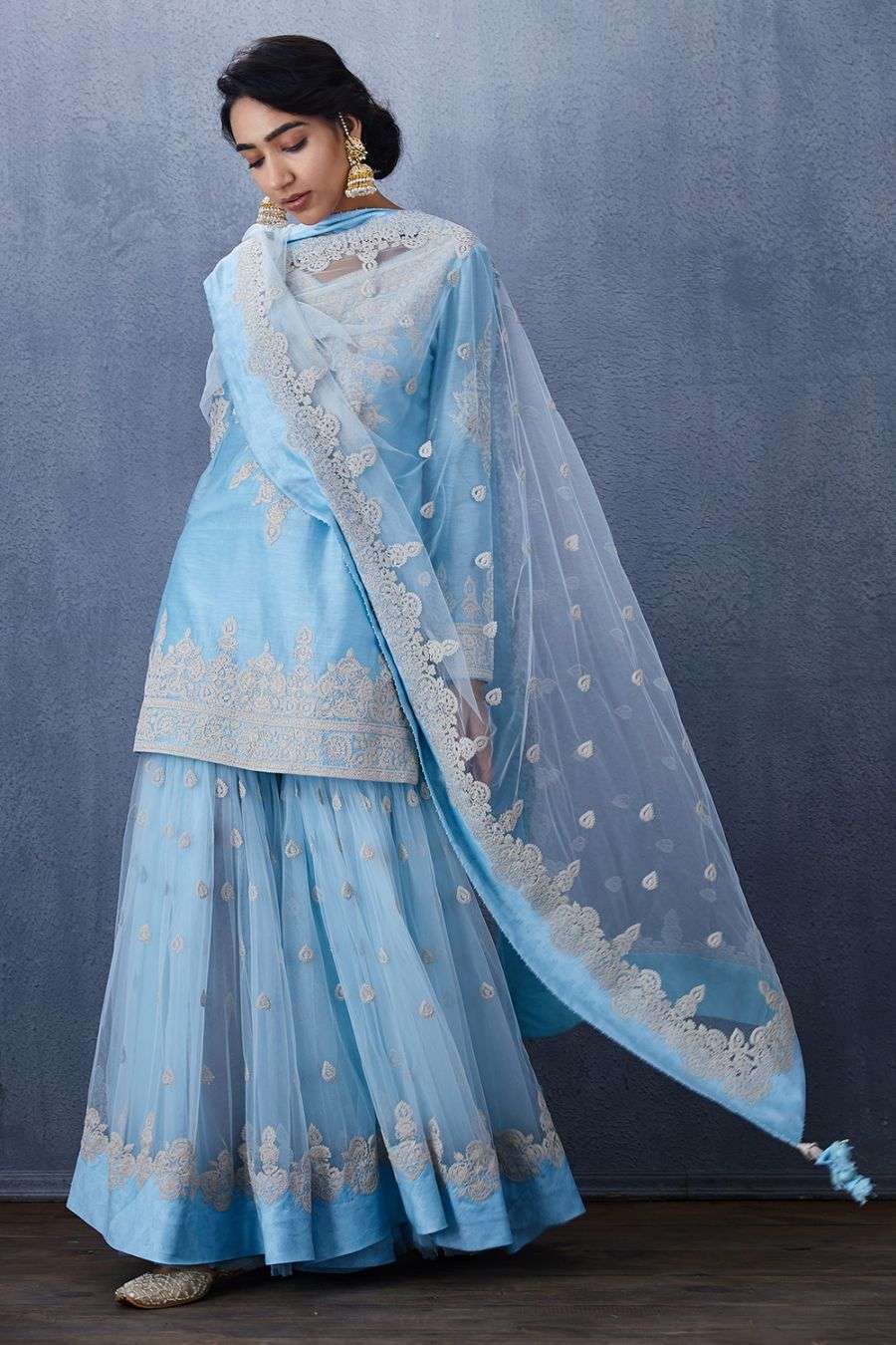 Buy Sky blue dori work sharara set 