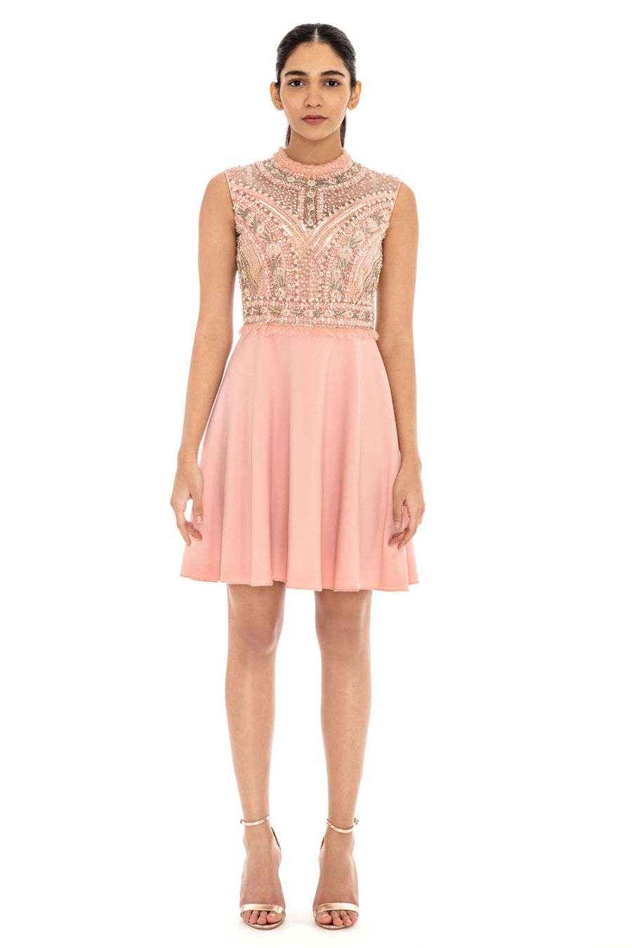 blush pink embroidered dress