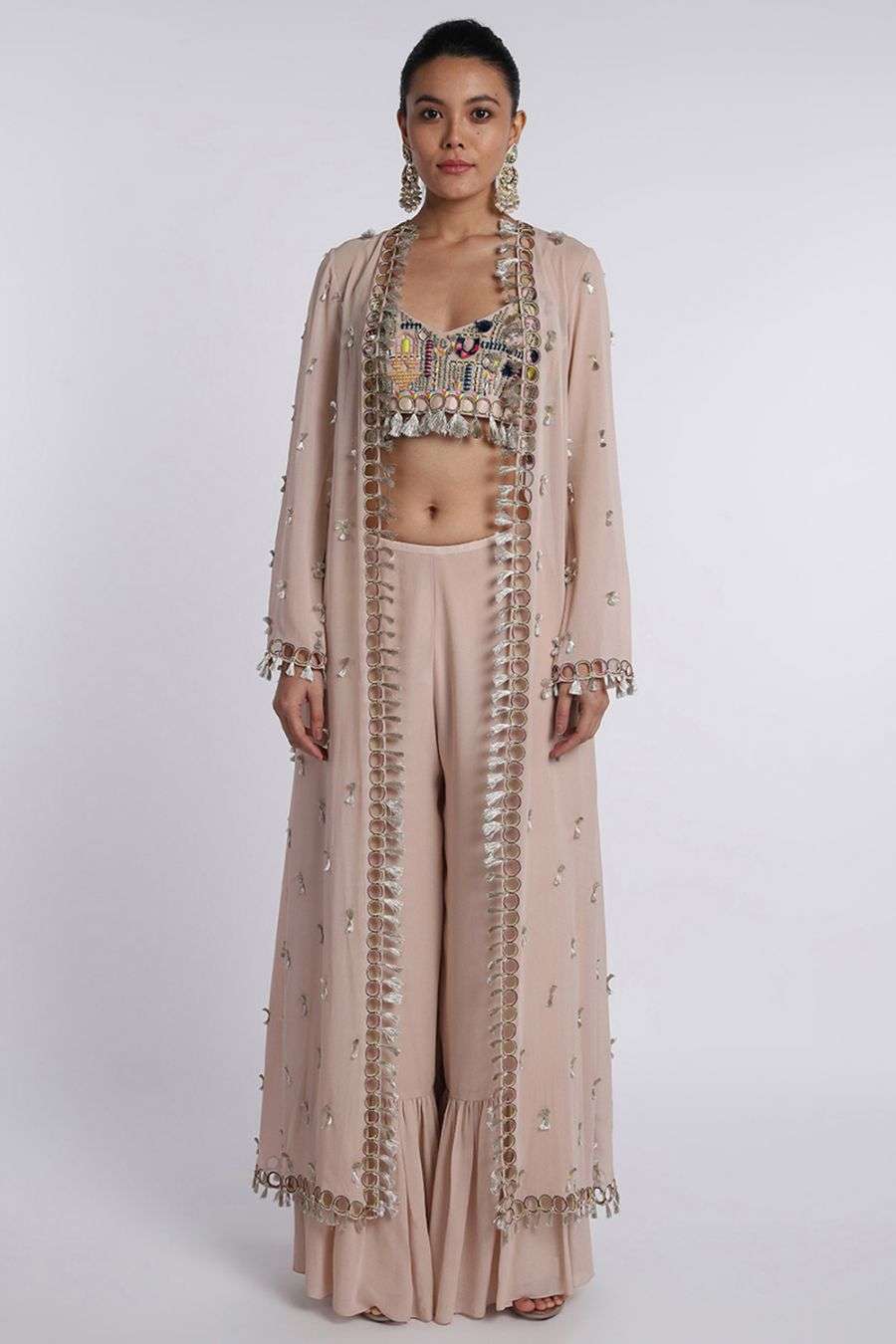 Buy Embroidered Jacket And Frilled Palazzo Set Designer Wear Ensemble
