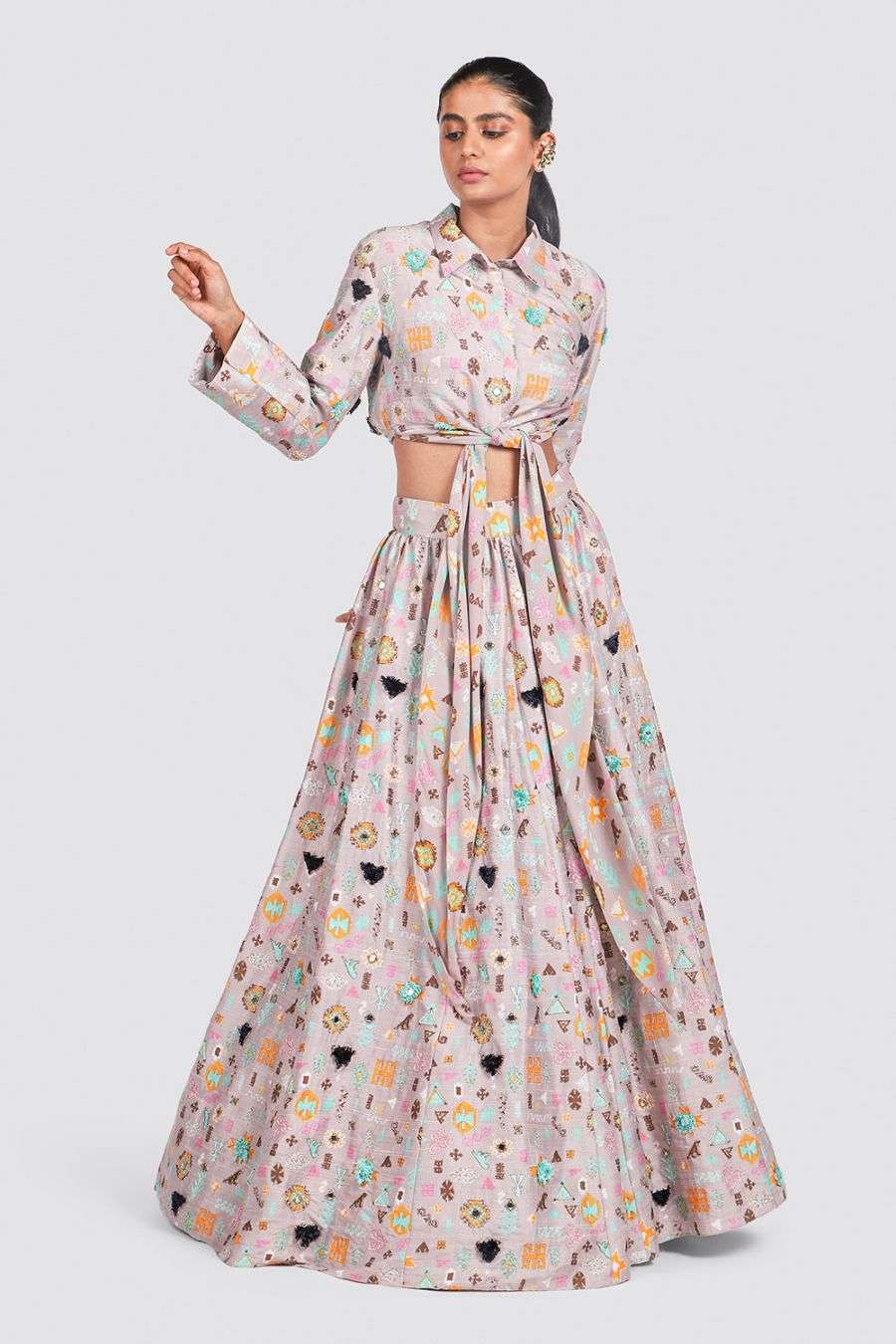 Shirt style blouse for lehenga clearance