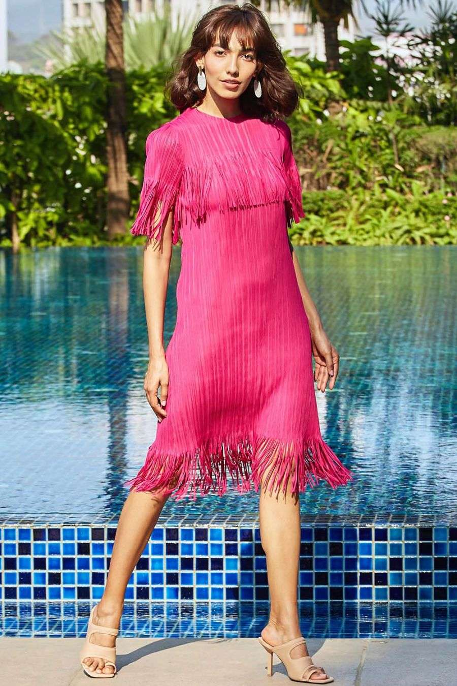 hot pink fringe dress