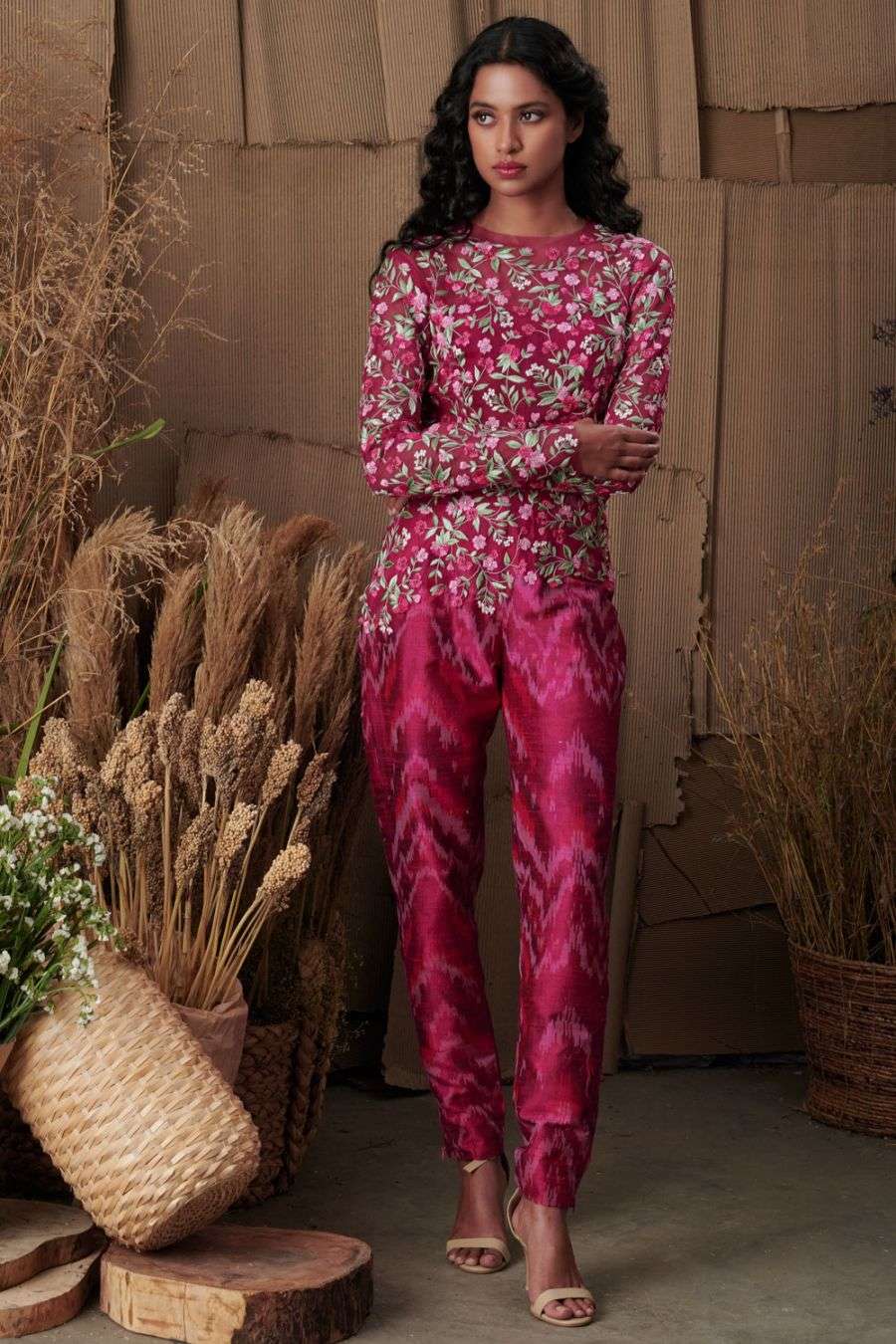 Ikat floral embroidered jumpsuit