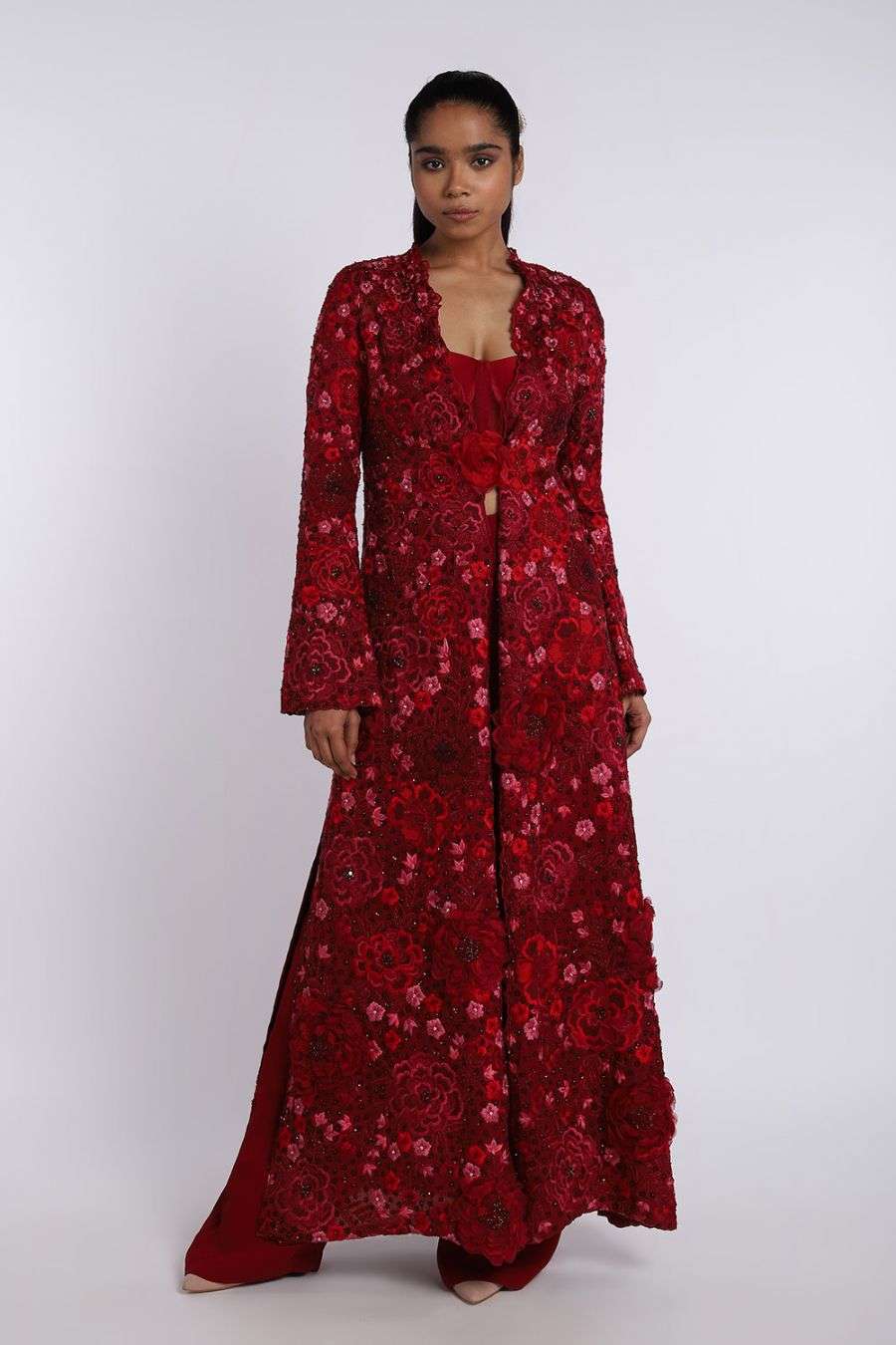red gown with jacket