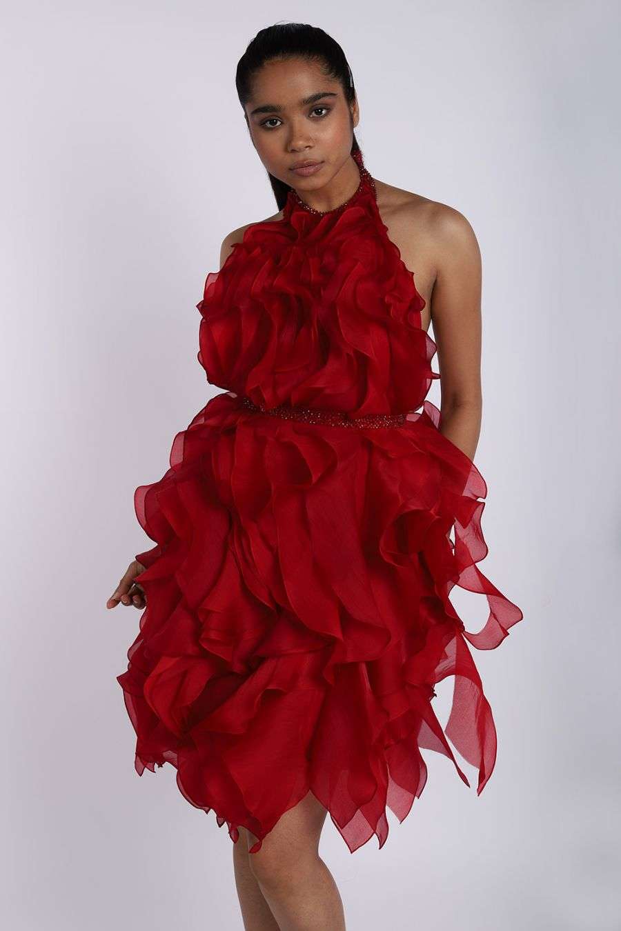 ruffled halter dress