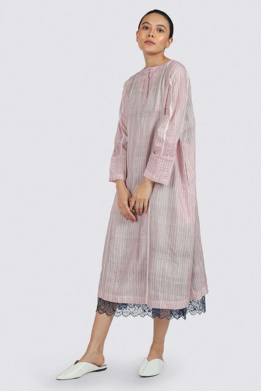 Buy Pink Striped Caper Dress Designer Wear Ensemble