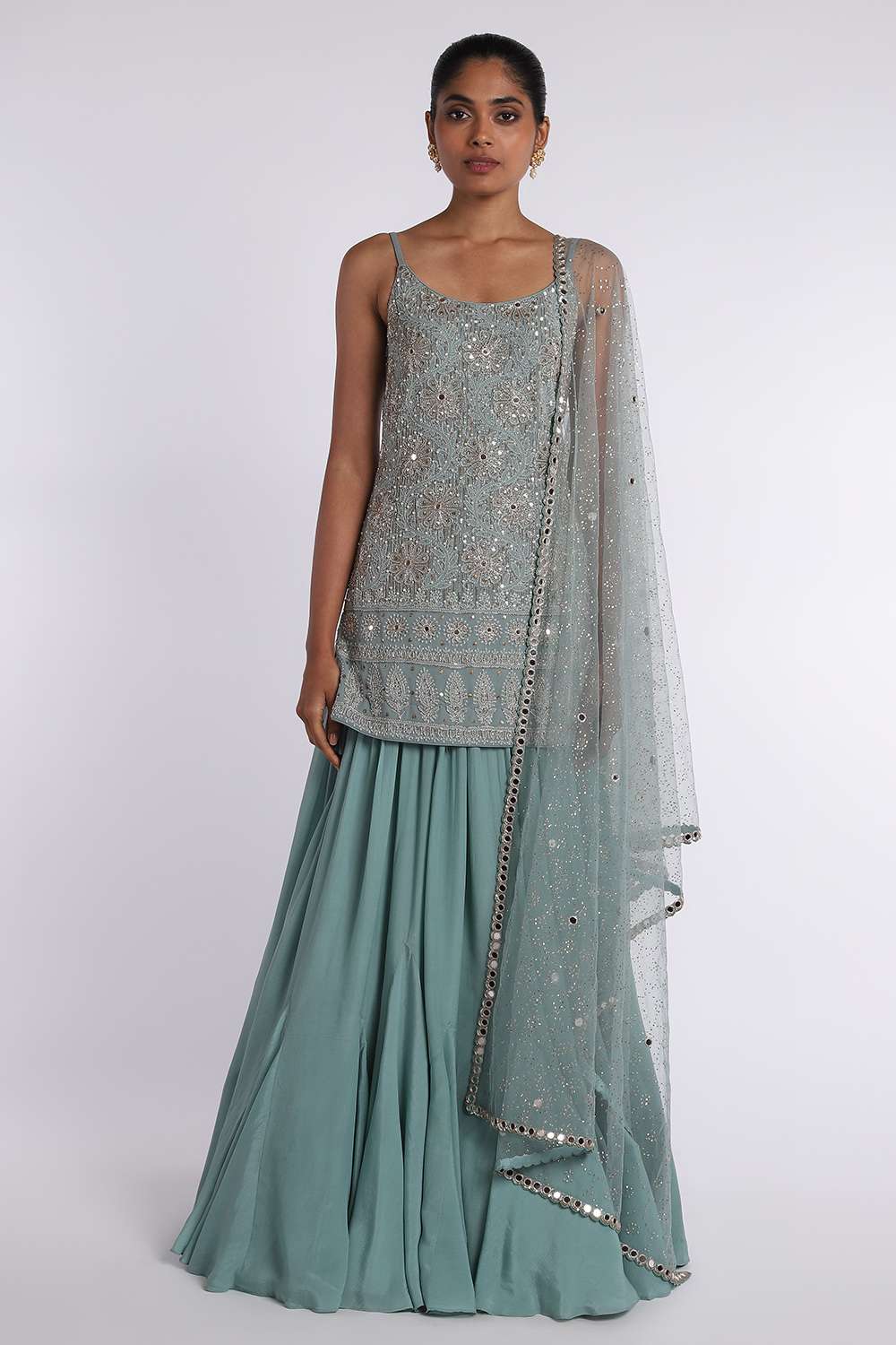 Buy Mehak Murpana Brown Dupion Crepe Mirror Embroidered Kurta Lehenga Set  Online | Aza Fashions