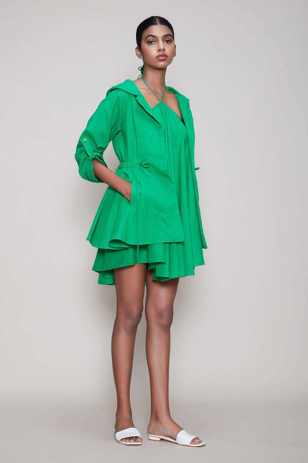 Buy Green halter neck dress \u0026 jacket 