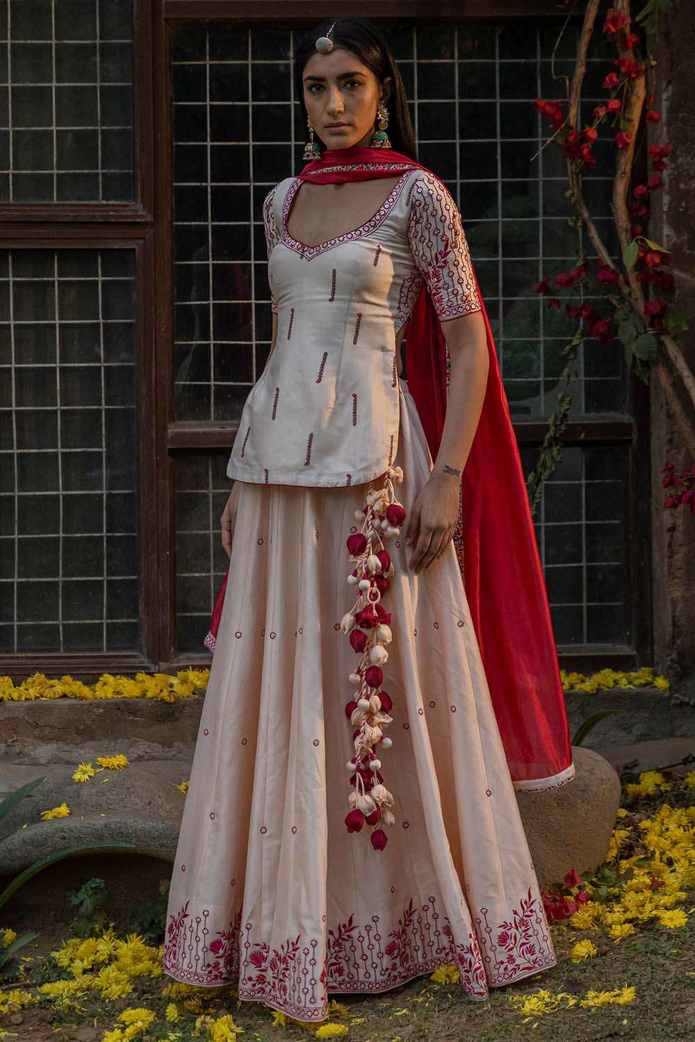 Red Chanderi Lehenga Set
