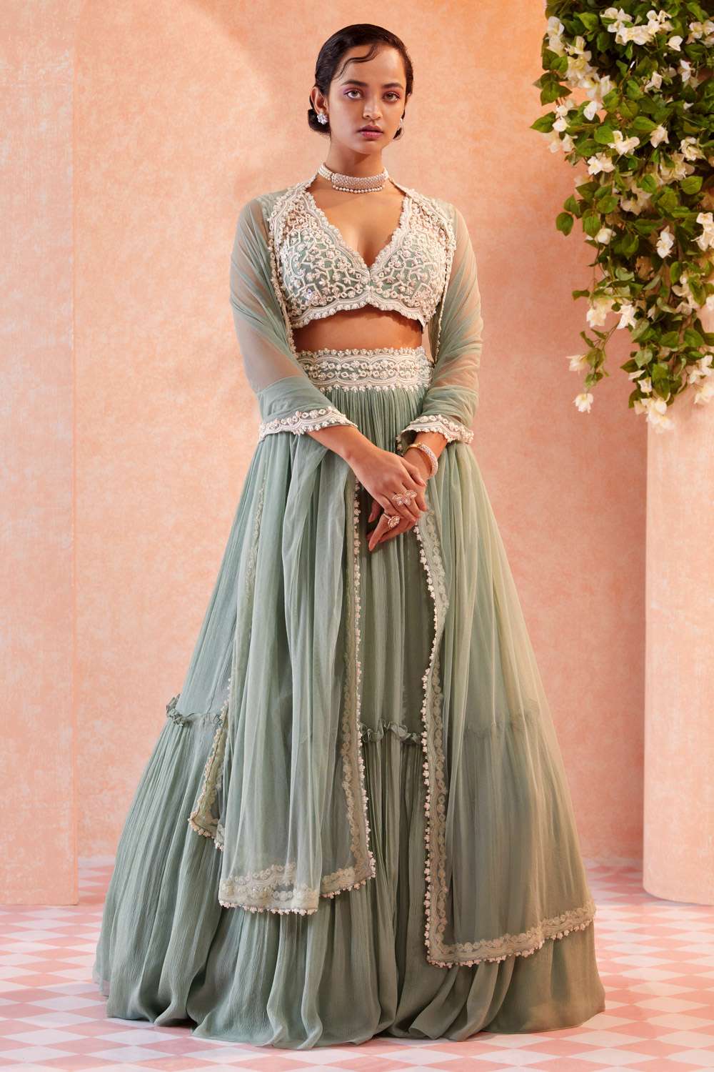 sovisoon sherbet tulle frill blouse Slub Cotton Blue Frill Blouse
