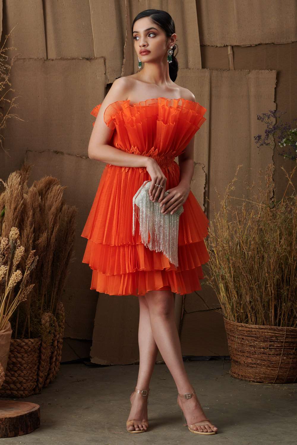Buy Shriya Som Soft Orange Organza Dresses