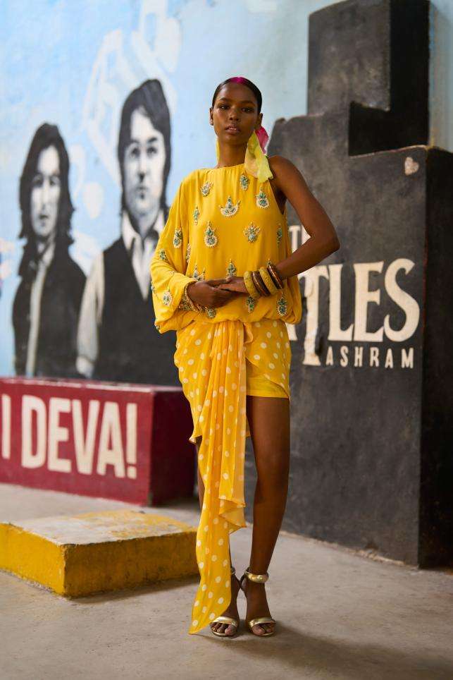 Buy Pooja Keyur Soft Yellow Organza Tops