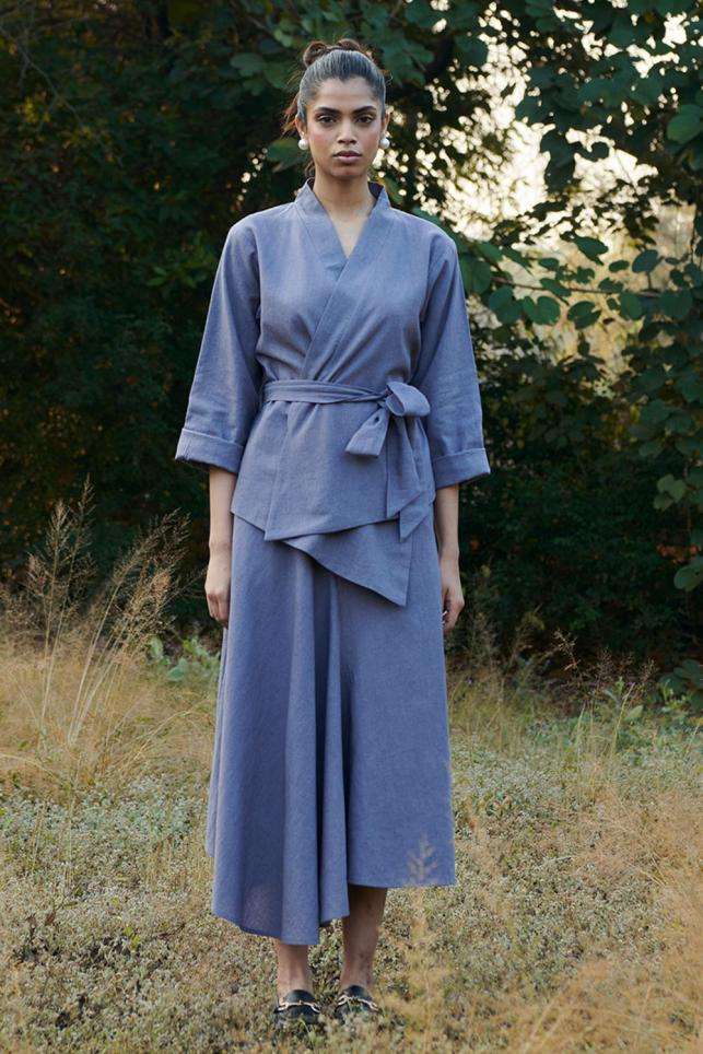 Buy Ridhi Mehra Soft Grey Peplum- Georgette Jacket- Organza