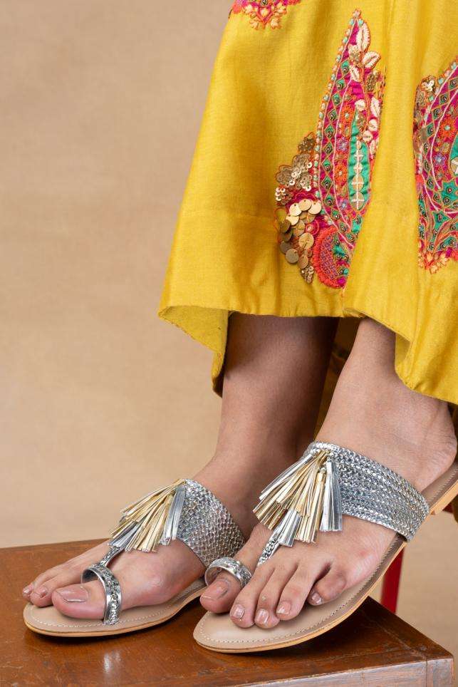 Silver gold tassel braid flats