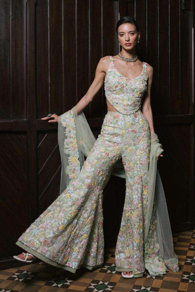 Buy Mishru Soft Beige Saree: Soft tulle Corset : Soft tulle Saris