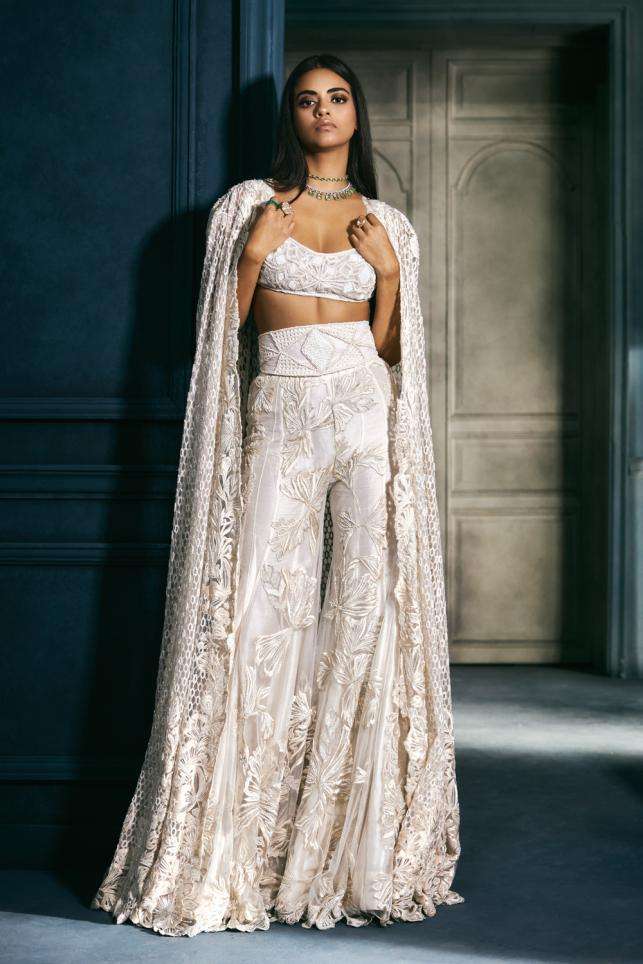 Buy Ritika Mirchandani Soft Ivory Crepe, Double Georgette, Net