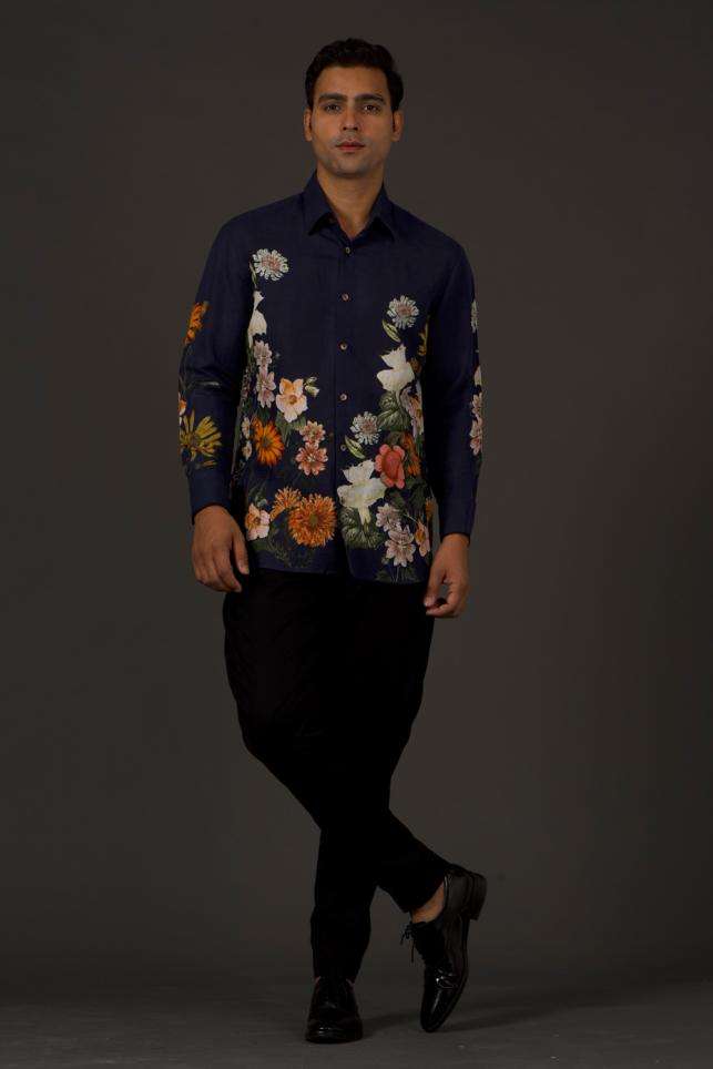 Buy Nikita Mhaisalkar Men Soft Blue DOUBLE GEORGETTE Shirts