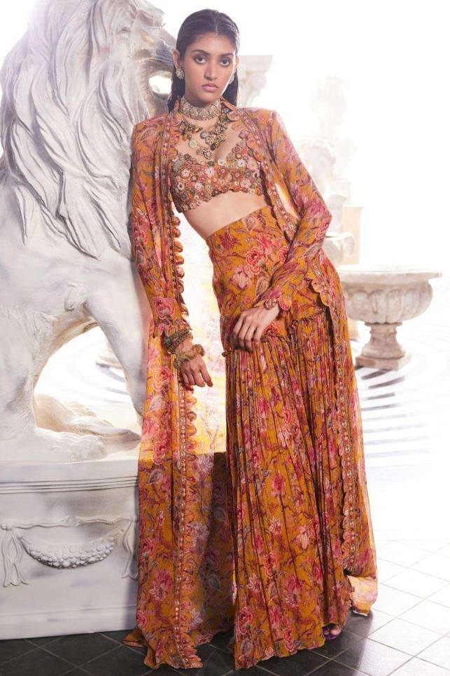 Buy AK-OK by Anamika Khanna Soft Yellow Silk Jacket Sets