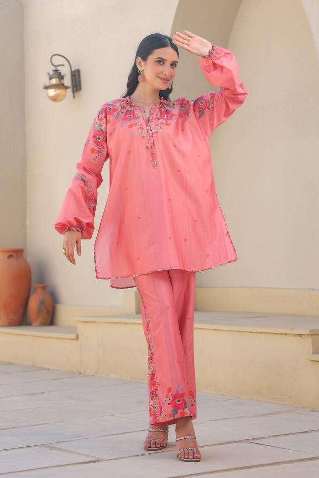 Buy Three Soft Pink Poplin, Chanderi Coordinate Sets
