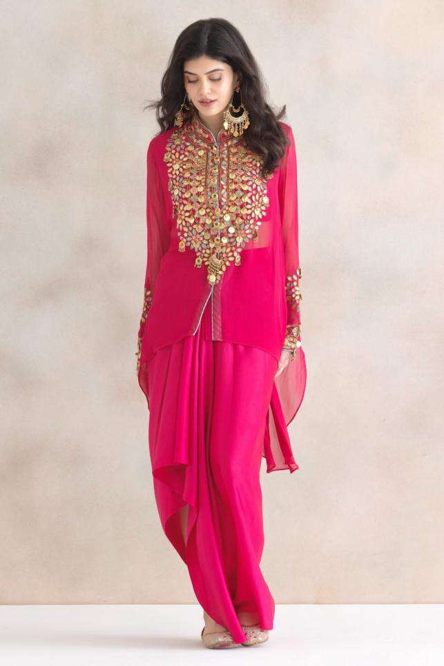 Buy Aikeyah Soft Pink Tulle, Chanderi, Shantoon Jacket Sets
