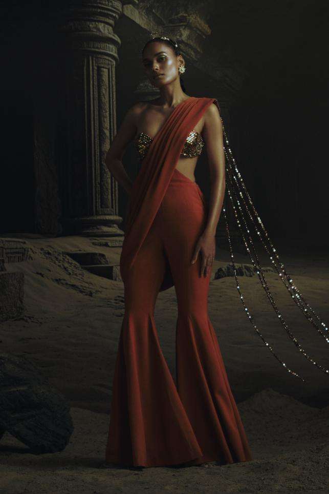 Buy Nikhil Thampi Soft Red Volvo Metallic Bead Embroidery Jumpsuits