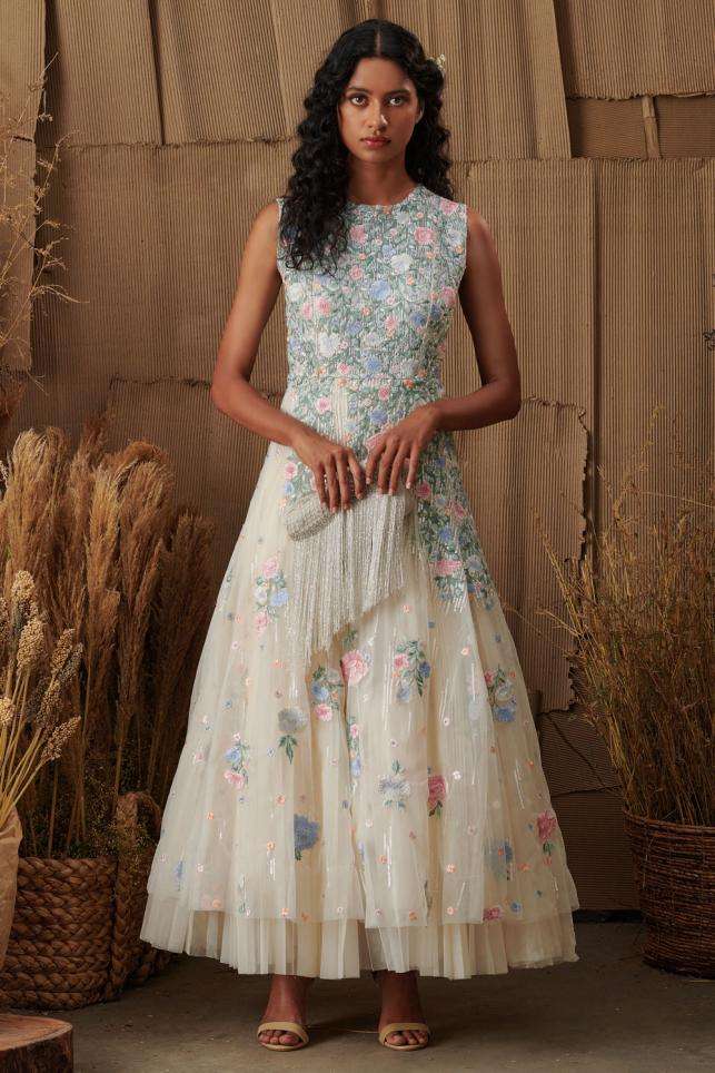 ワンピース Tulle Embroidered Sleeve I-Line Dress 644_964_augss11-1.jpg