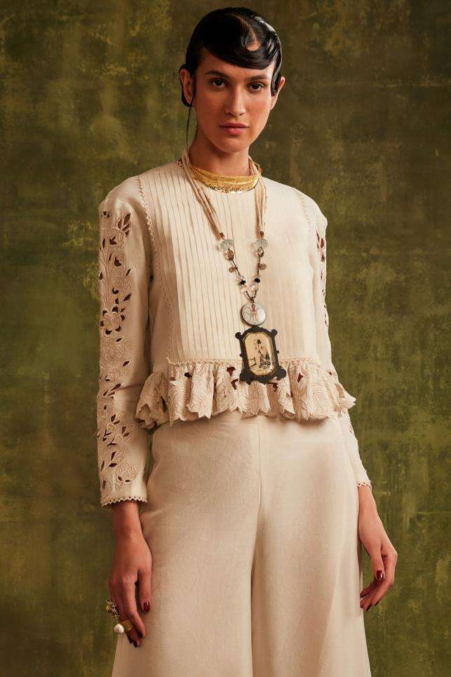 Buy Shriya Som Soft Ivory Blouse-tulle, organza ruffle Blouses