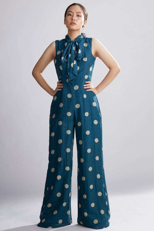 Teal polka dotted jumpsuit